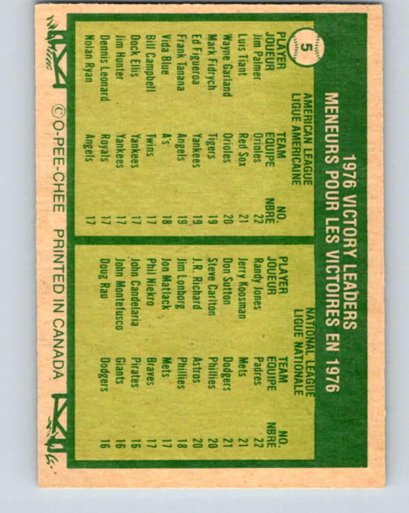 1977 O-Pee-Chee #5 Palmer/ Jones Victory Leaders LL V28818