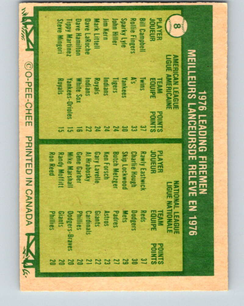 1977 O-Pee-Chee #8 Leading Firemen Campbell/Eastwick LL V28825