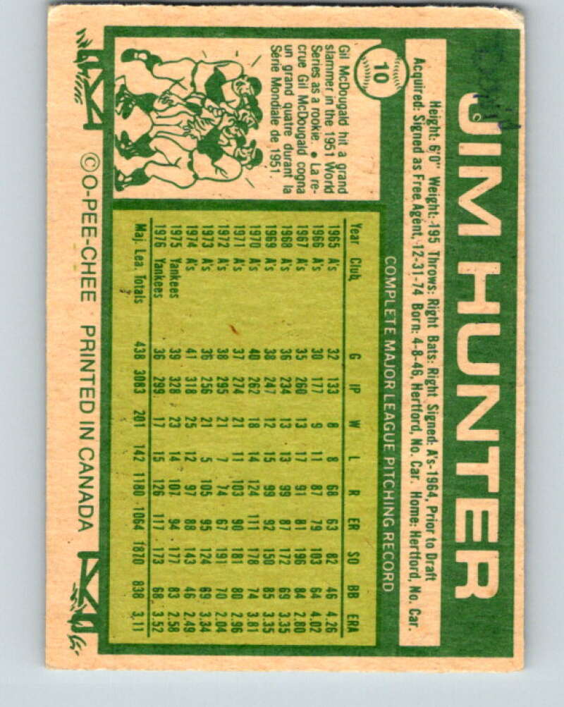 1977 O-Pee-Chee #10 Jim Hunter New York Yankees V28831