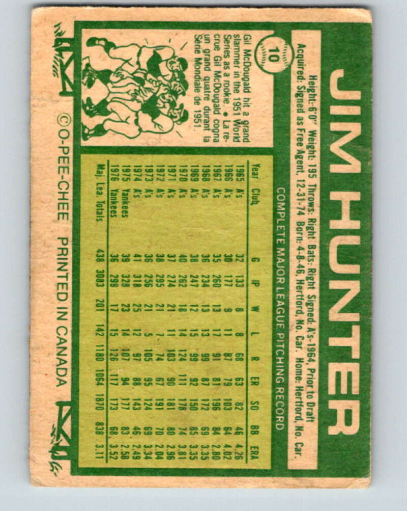 1977 O-Pee-Chee #10 Jim Hunter New York Yankees V28832