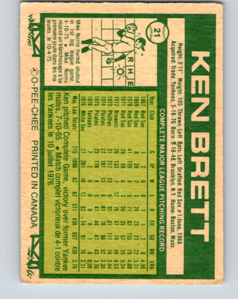 1977 O-Pee-Chee #21 Ken Brett Chicago White Sox V28851