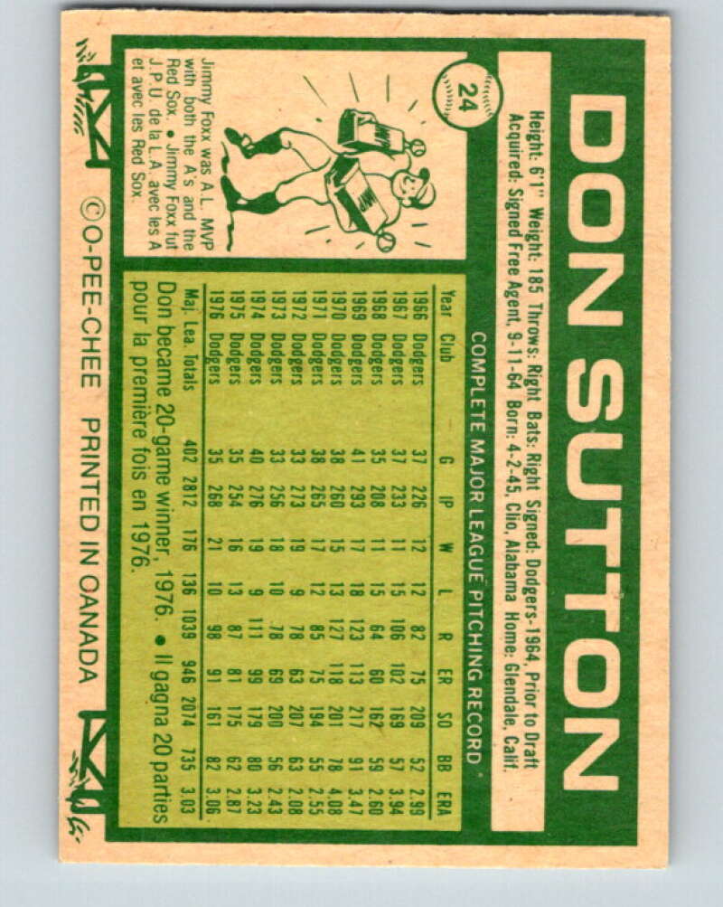 1977 O-Pee-Chee #24 Don Sutton Los Angeles Dodgers V28857