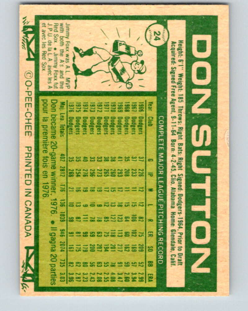 1977 O-Pee-Chee #24 Don Sutton Los Angeles Dodgers V28858