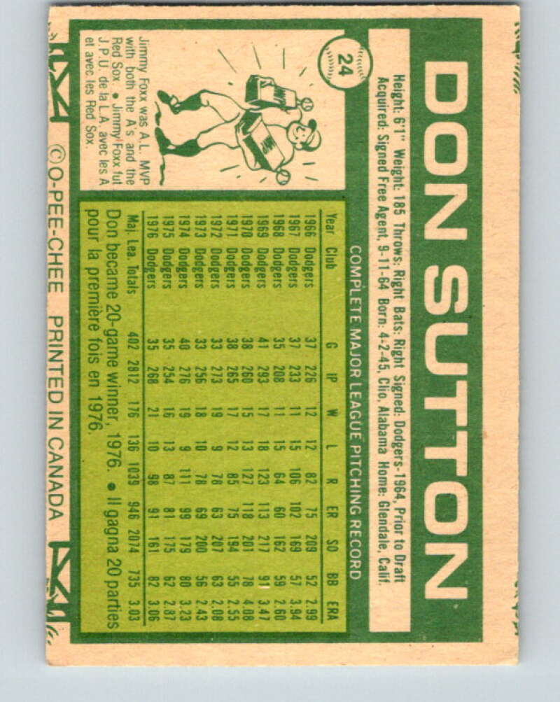 1977 O-Pee-Chee #24 Don Sutton Los Angeles Dodgers V28859