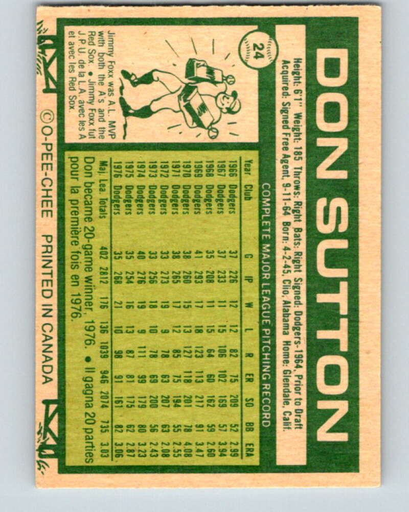 1977 O-Pee-Chee #24 Don Sutton Los Angeles Dodgers V28860