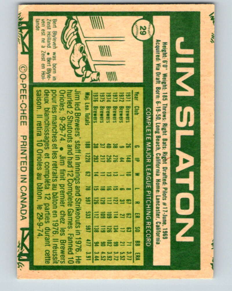 1977 O-Pee-Chee #29 Jim Slaton Milwaukee Brewers V28867