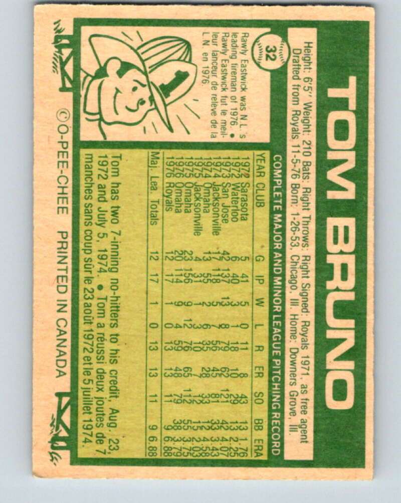 1977 O-Pee-Chee #32 Tom Bruno Toronto Blue Jays V28872