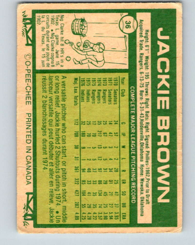 1977 O-Pee-Chee #36 Jackie Brown Montreal Expos V28878