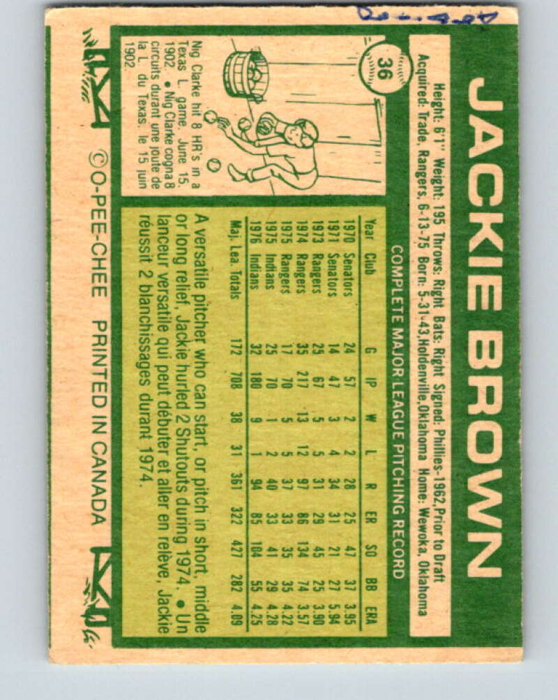 1977 O-Pee-Chee #36 Jackie Brown Montreal Expos V28879