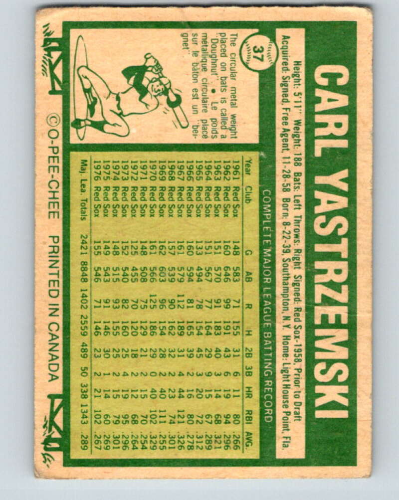 1977 O-Pee-Chee #37 Carl Yastrzemski Boston Red Sox V28881