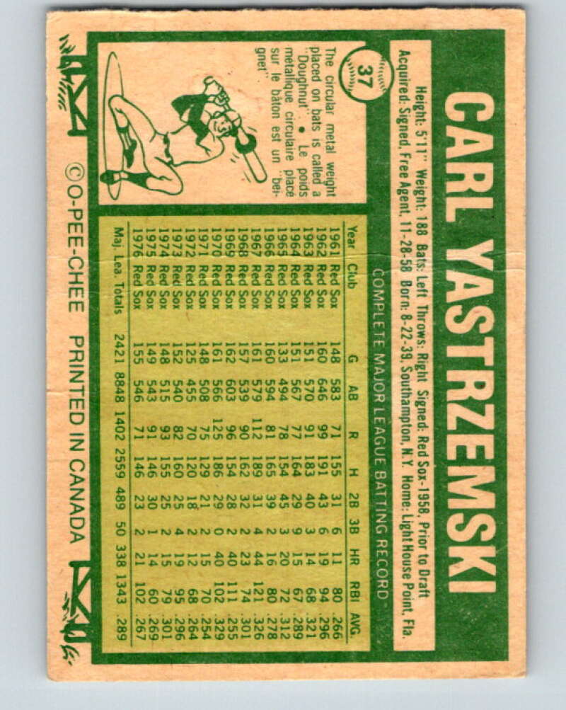 1977 O-Pee-Chee #37 Carl Yastrzemski Boston Red Sox V28883