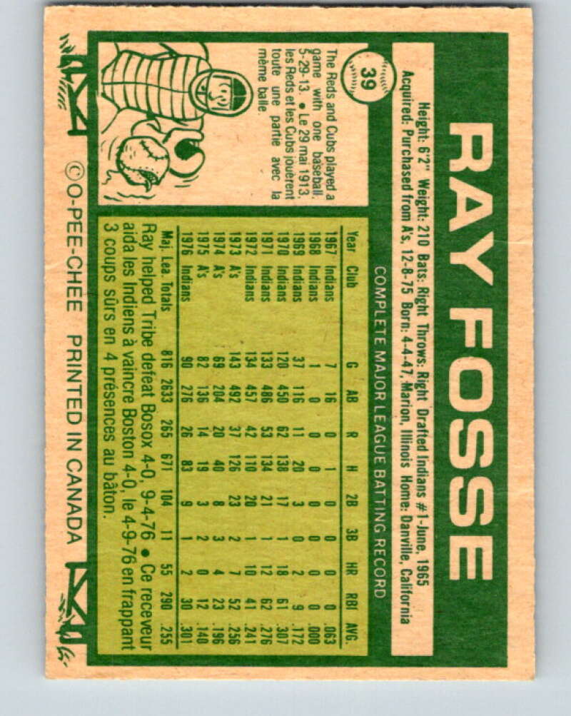 1977 O-Pee-Chee #39 Ray Fosse Cleveland Indians V28888