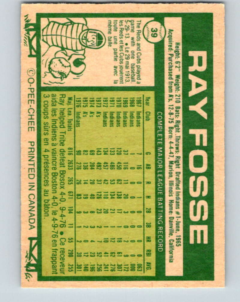 1977 O-Pee-Chee #39 Ray Fosse Cleveland Indians V28889