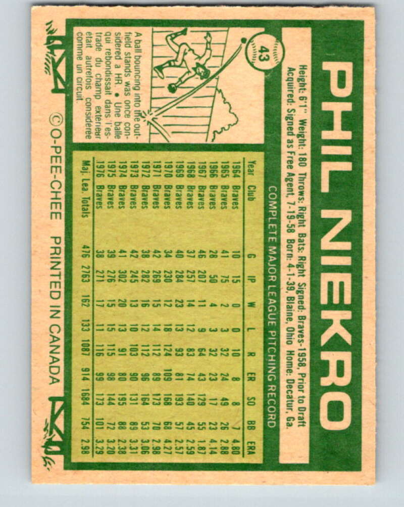 1977 O-Pee-Chee #43 Phil Niekro Atlanta Braves V28897