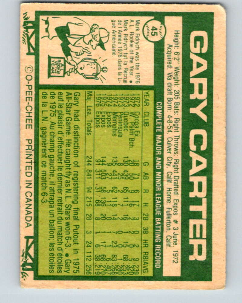 1977 O-Pee-Chee #45 Gary Carter Montreal Expos V28907