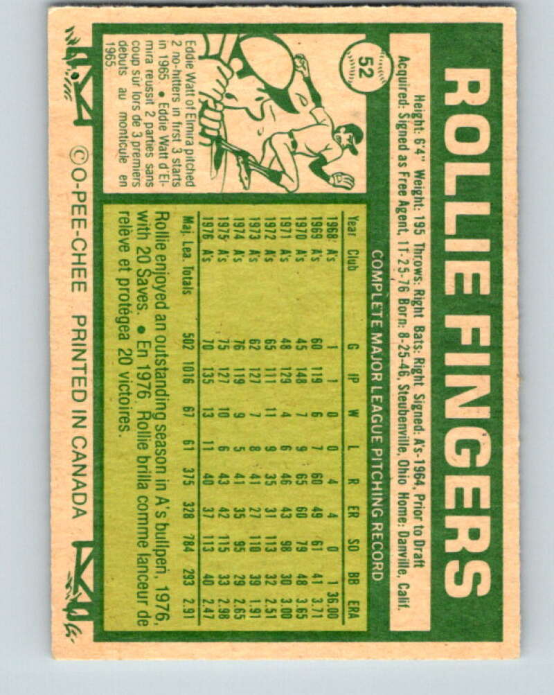 1977 O-Pee-Chee #52 Rollie Fingers San Diego Padres V28922
