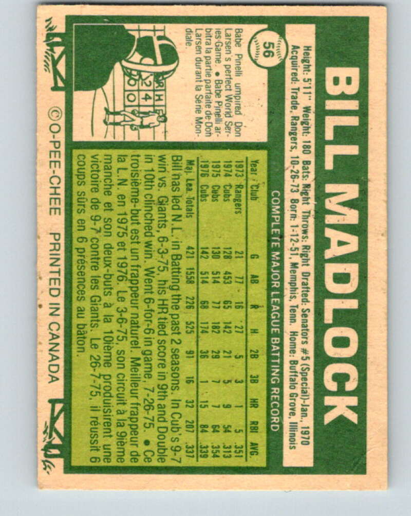 1977 O-Pee-Chee #56 Bill Madlock San Francisco Giants V28929