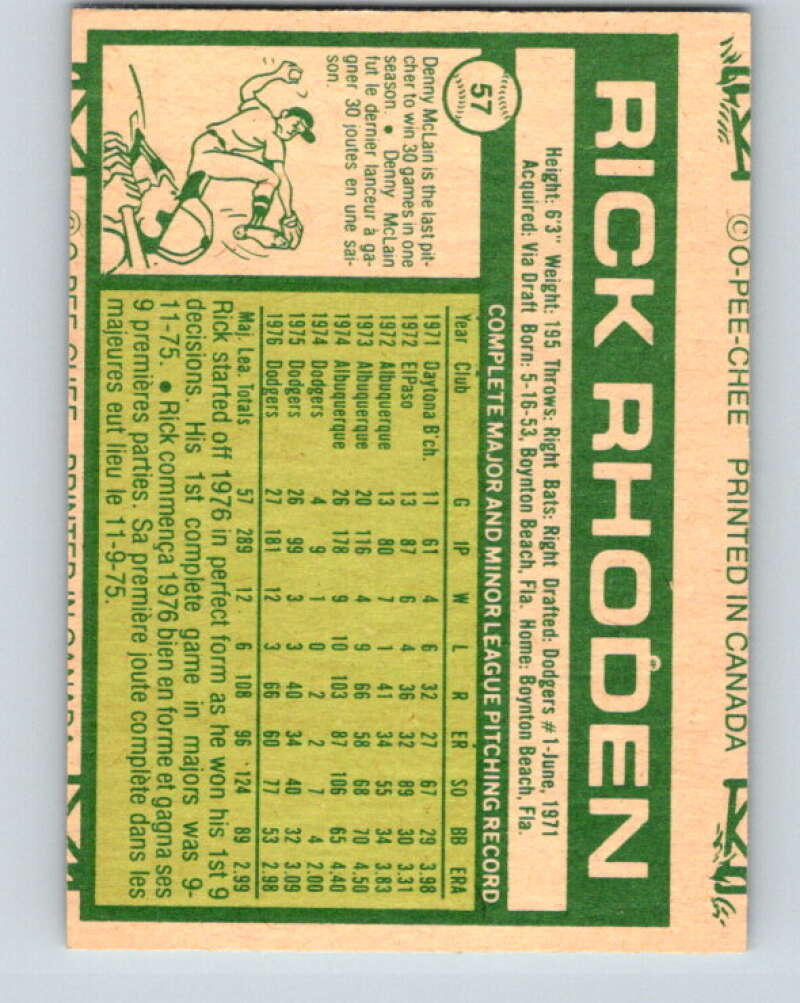 1977 O-Pee-Chee #57 Rick Rhoden Los Angeles Dodgers V28931
