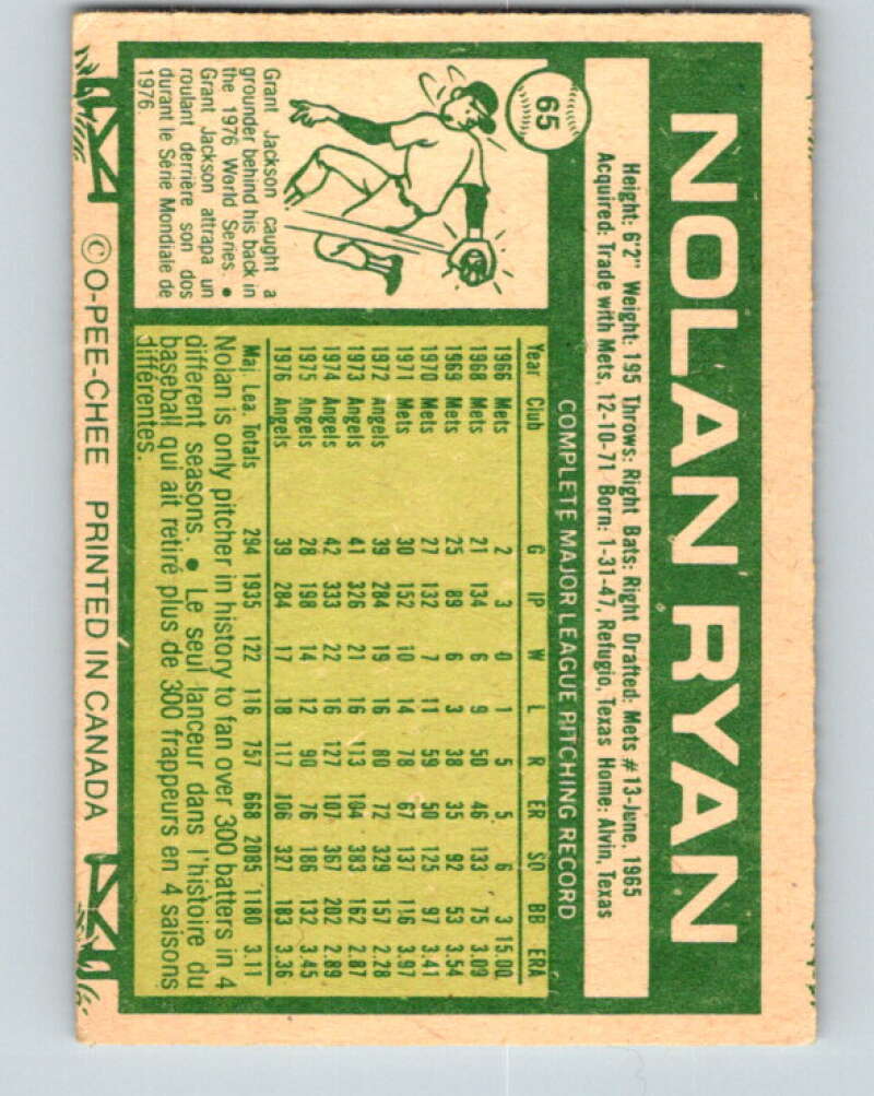 1977 O-Pee-Chee #65 Nolan Ryan California Angels V28942