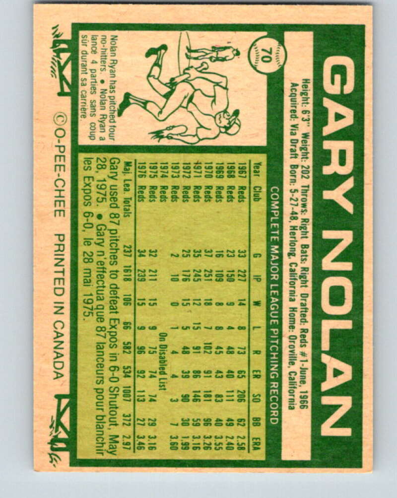 1977 O-Pee-Chee #70 Gary Nolan Cincinnati Reds V28950