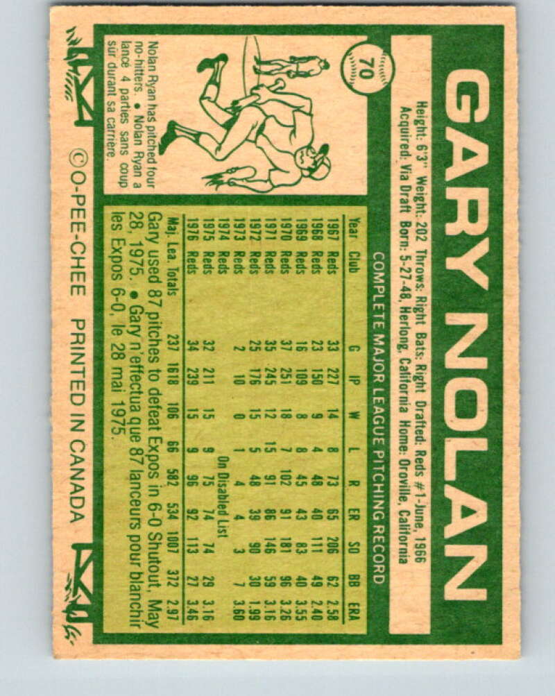 1977 O-Pee-Chee #70 Gary Nolan Cincinnati Reds V28952