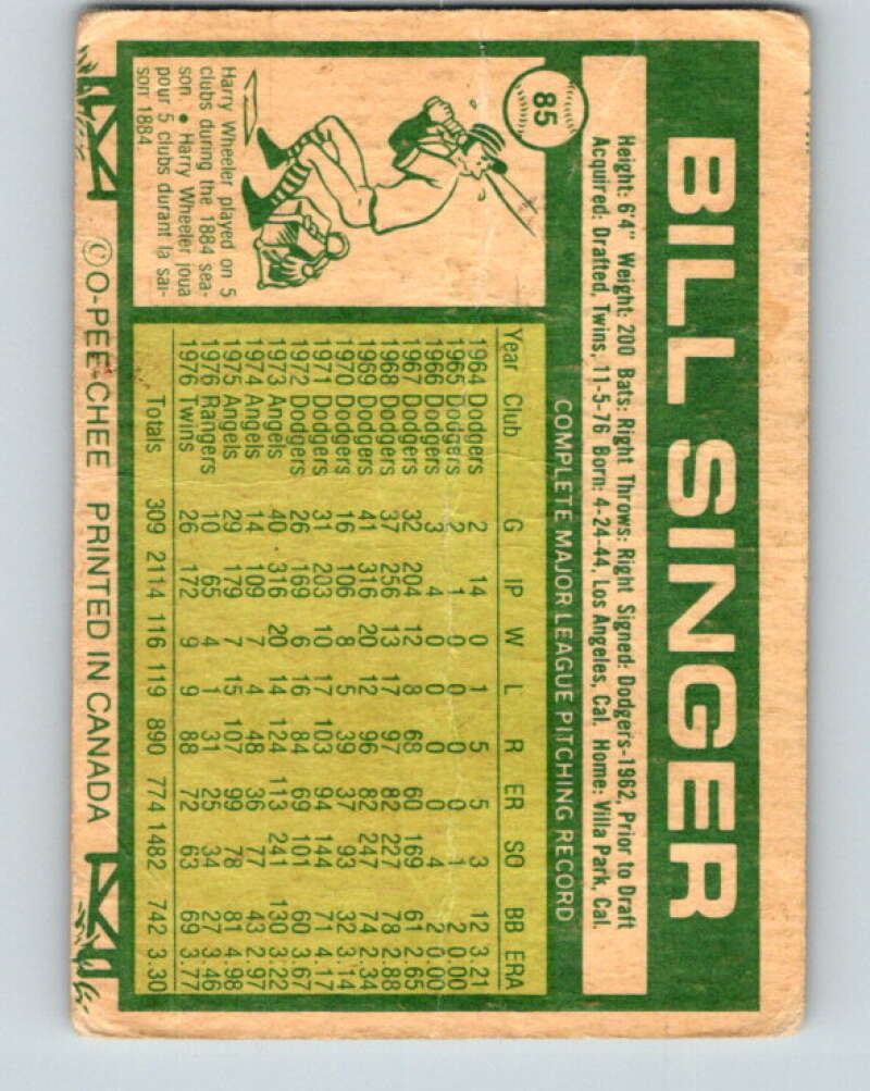 1977 O-Pee-Chee #85 Bill Singer Toronto Blue Jays V28989