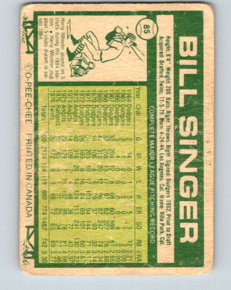 1977 O-Pee-Chee #85 Bill Singer Toronto Blue Jays V28990