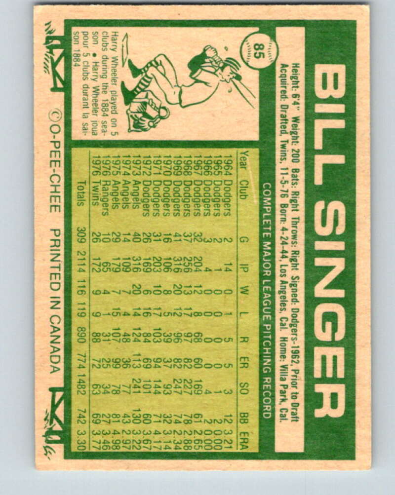 1977 O-Pee-Chee #85 Bill Singer Toronto Blue Jays V28991