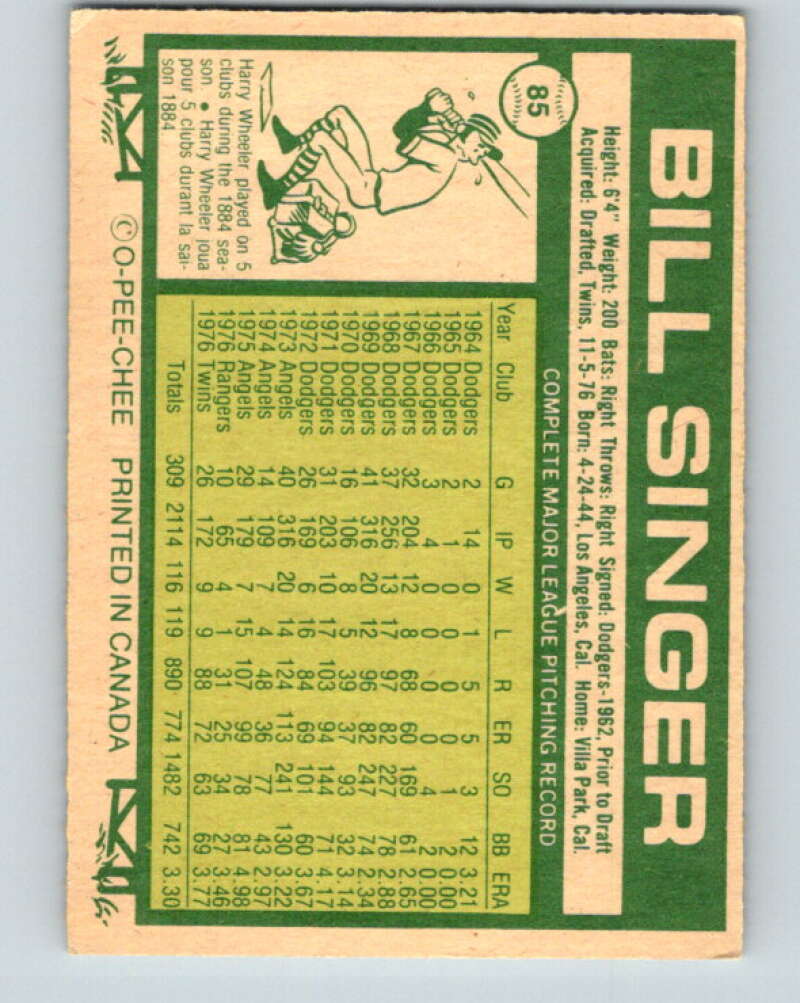1977 O-Pee-Chee #85 Bill Singer Toronto Blue Jays V28992