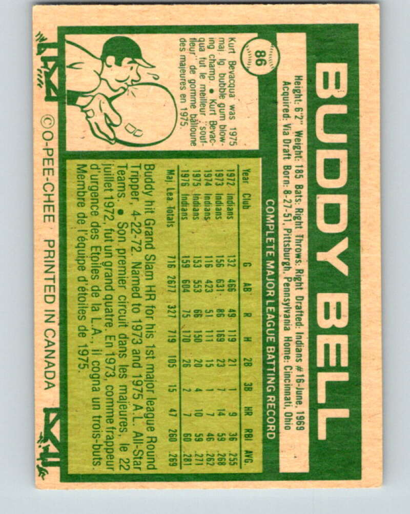 1977 O-Pee-Chee #86 Buddy Bell Cleveland Indians V28993
