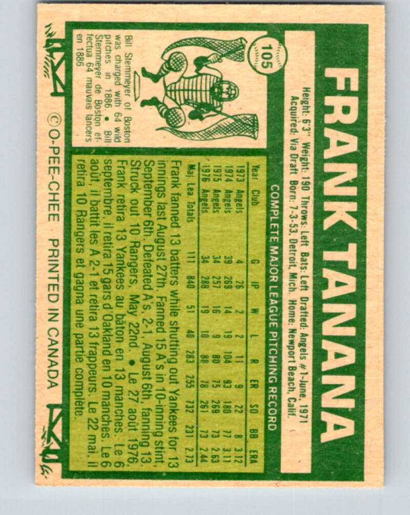 1977 O-Pee-Chee #105 Frank Tanana California Angels V29019