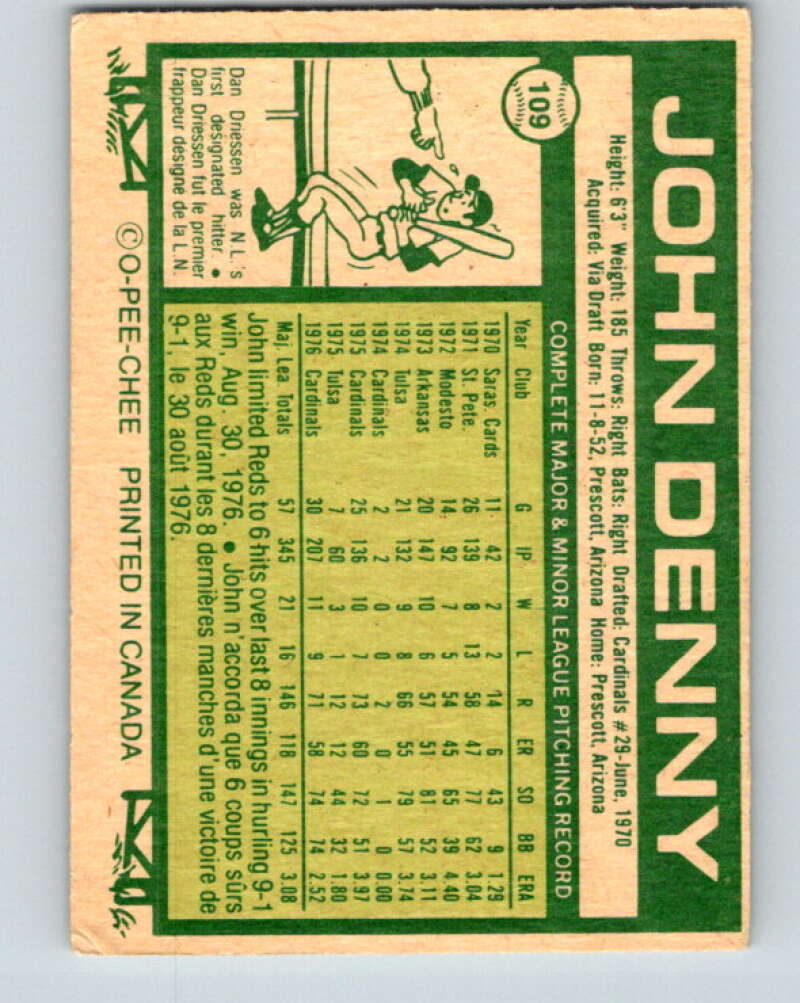 1977 O-Pee-Chee #109 John Denny St. Louis Cardinals V29027