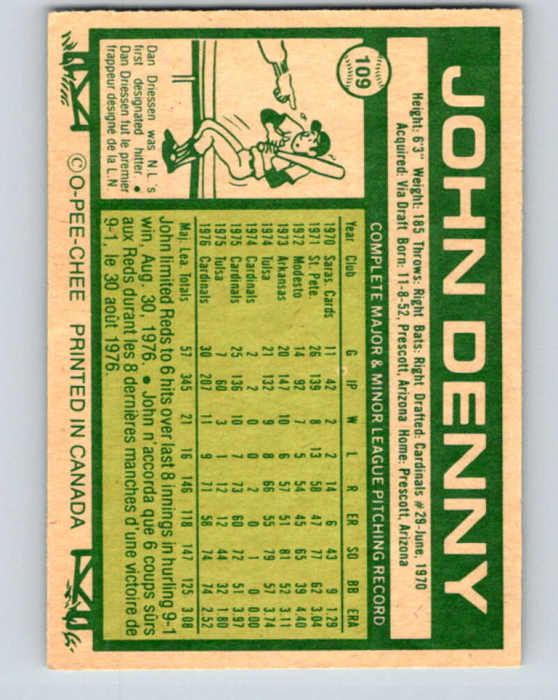 1977 O-Pee-Chee #109 John Denny St. Louis Cardinals V29028