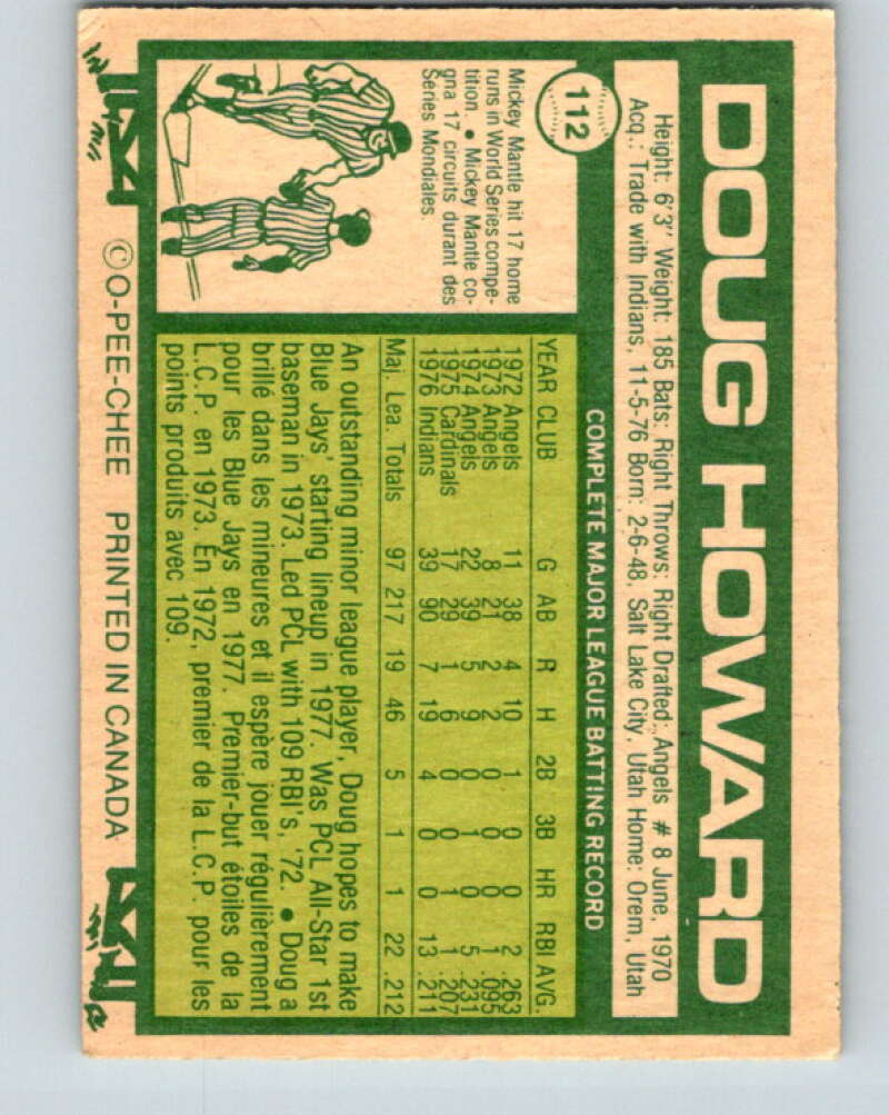 1977 O-Pee-Chee #112 Doug Howard Toronto Blue Jays V29032
