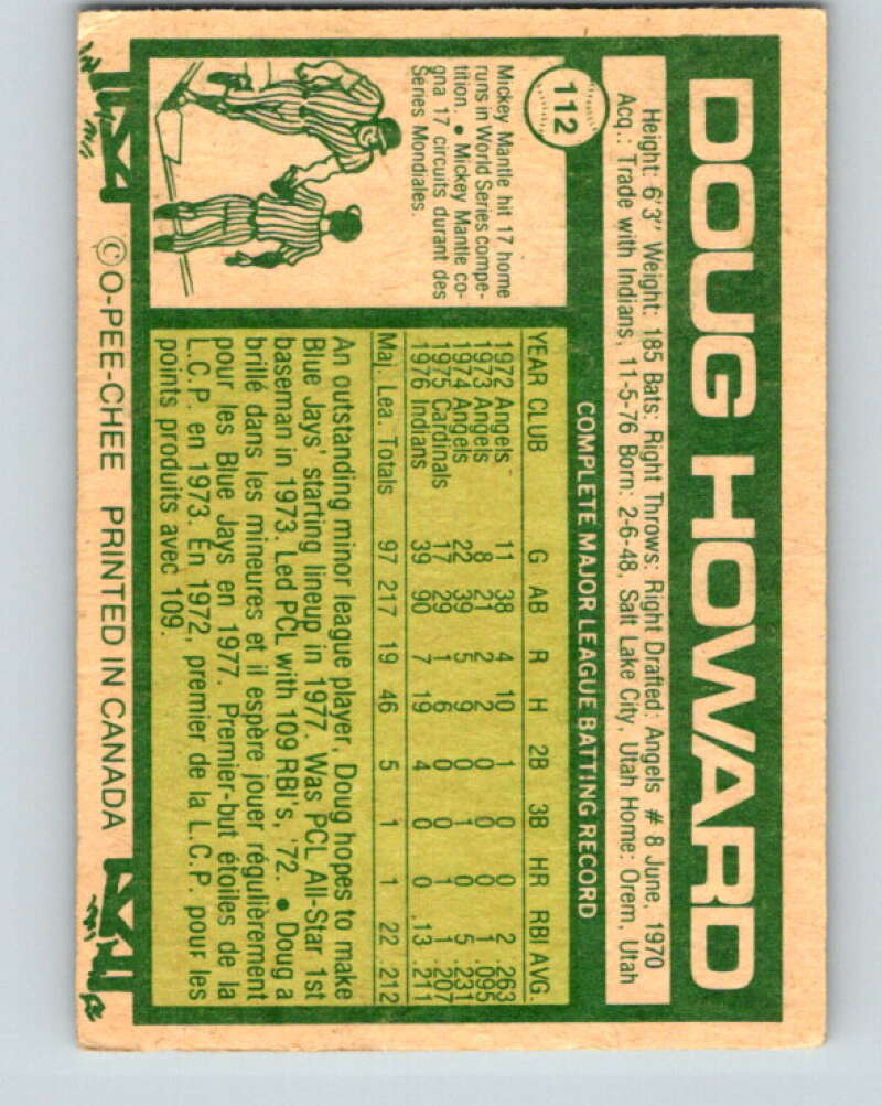 1977 O-Pee-Chee #112 Doug Howard Toronto Blue Jays V29034