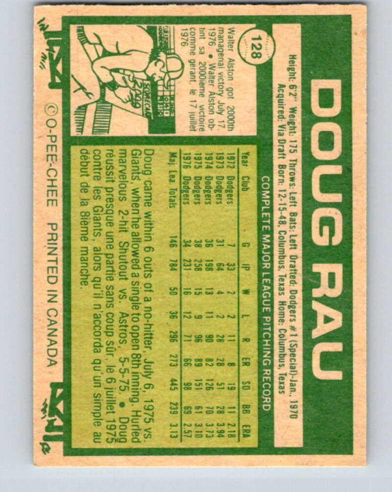 1977 O-Pee-Chee #128 Doug Rau Los Angeles Dodgers V29062