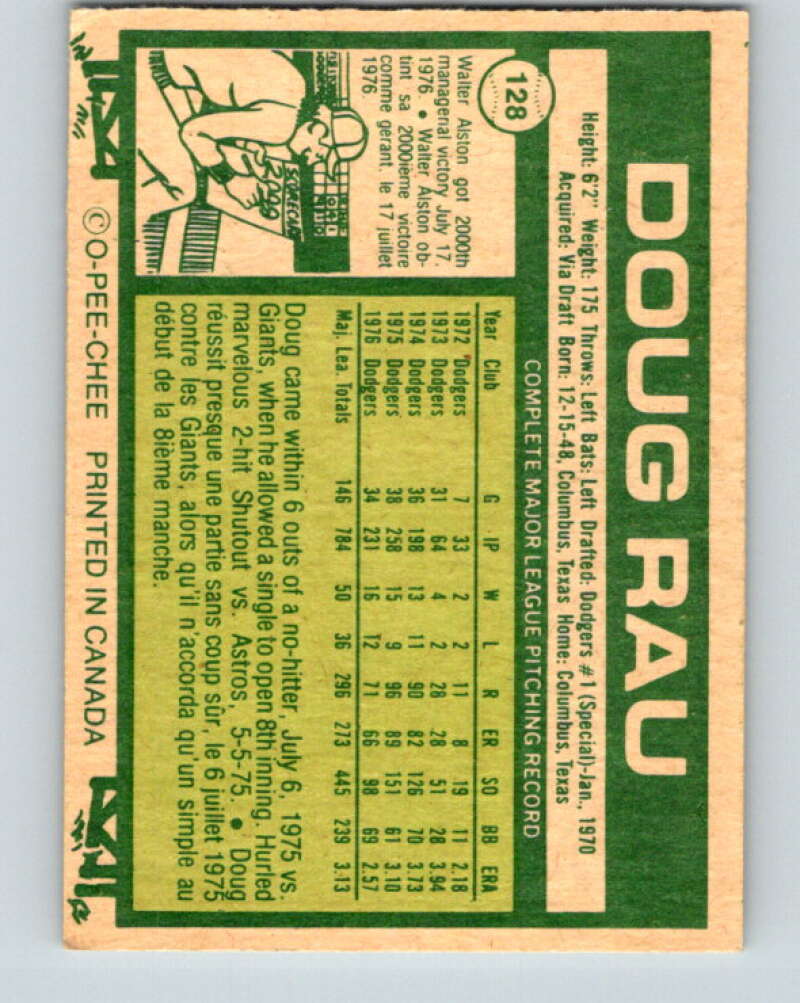 1977 O-Pee-Chee #128 Doug Rau Los Angeles Dodgers V29064
