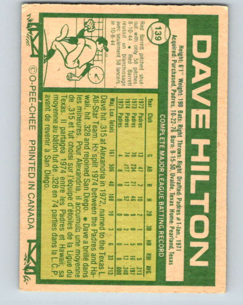 1977 O-Pee-Chee #139 Dave Hilton Toronto Blue Jays V29092