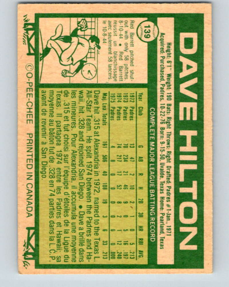1977 O-Pee-Chee #139 Dave Hilton Toronto Blue Jays V29093