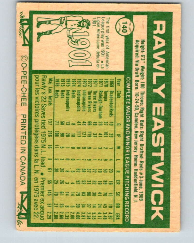 1977 O-Pee-Chee #140 Rawly Eastwick Cincinnati Reds V29095