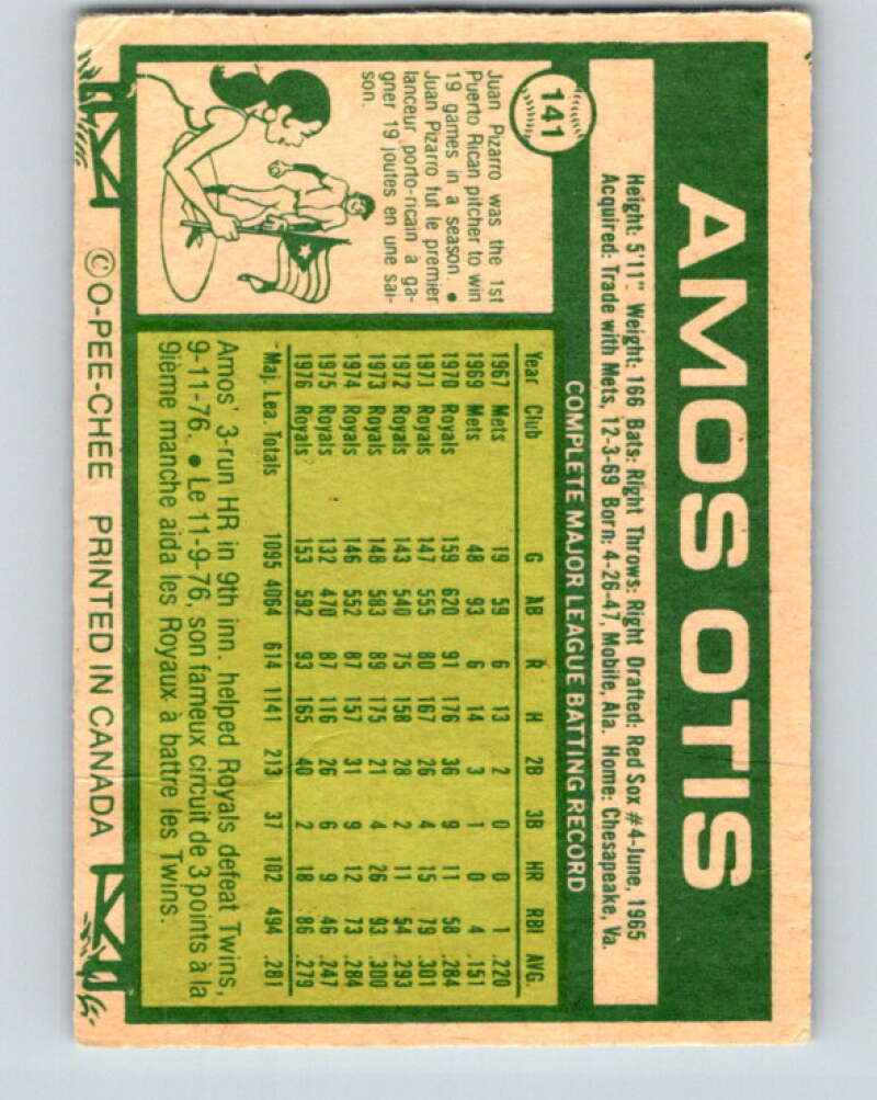 1977 O-Pee-Chee #141 Amos Otis Kansas City Royals V29097