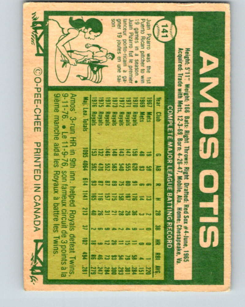 1977 O-Pee-Chee #141 Amos Otis Kansas City Royals V29098