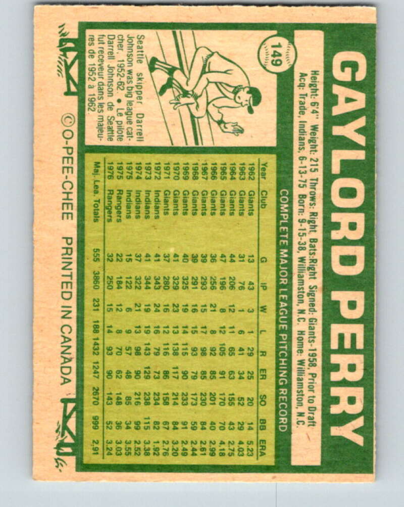 1977 O-Pee-Chee #149 Gaylord Perry Texas Rangers V29116