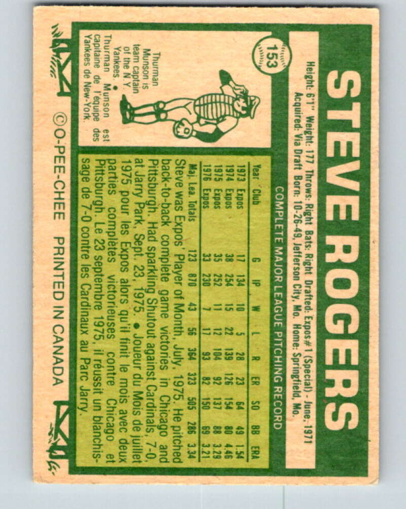 1977 O-Pee-Chee #153 Steve Rogers Montreal Expos V29124