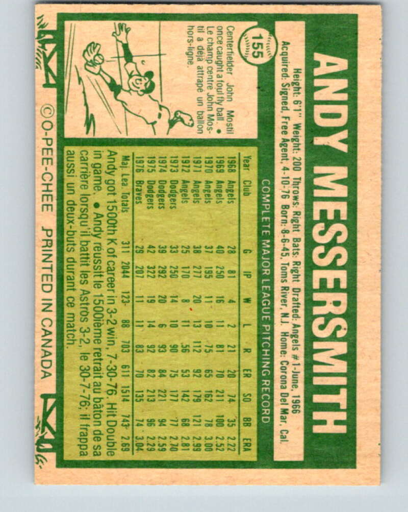 1977 O-Pee-Chee #155 Andy Messersmith Atlanta Braves V29128