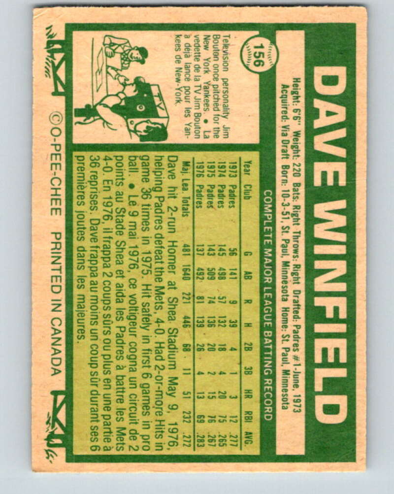 1977 O-Pee-Chee #156 Dave Winfield San Diego Padres V29130