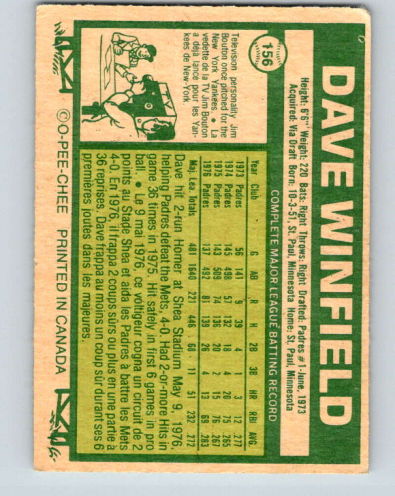 1977 O-Pee-Chee #156 Dave Winfield San Diego Padres V29132
