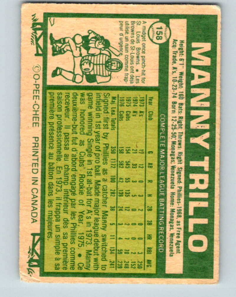 1977 O-Pee-Chee #158 Manny Trillo Chicago Cubs V29135