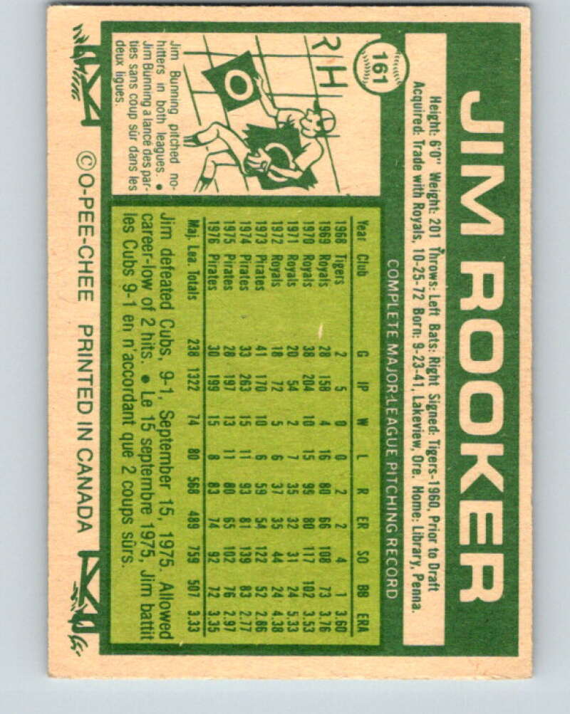 1977 O-Pee-Chee #161 Jim Rooker Pittsburgh Pirates V29142