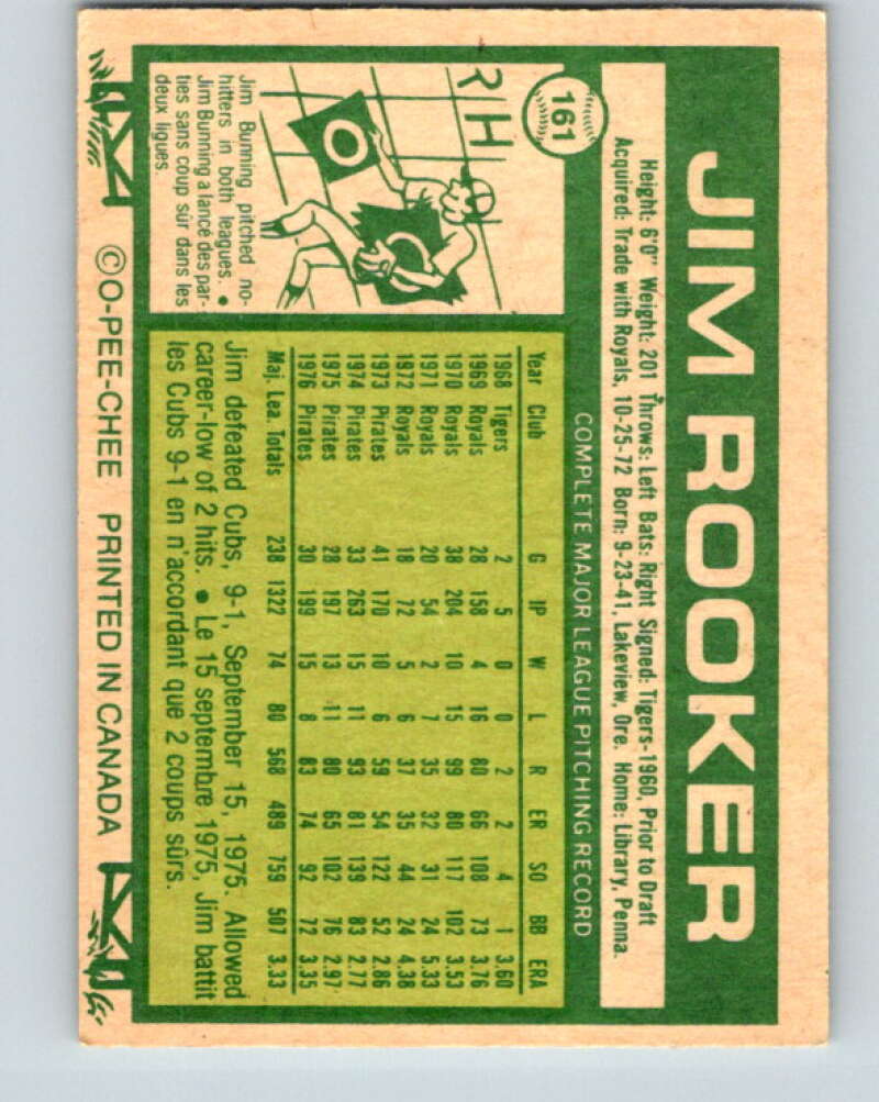 1977 O-Pee-Chee #161 Jim Rooker Pittsburgh Pirates V29144